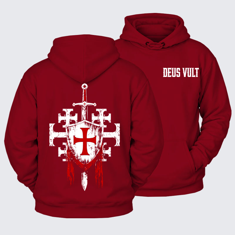 [Copy]Plush Fleece-Lined Hoodie - Deus Vult: God Wills It