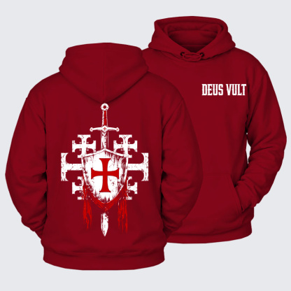 [Copy]Plush Fleece-Lined Hoodie - Deus Vult: God Wills It