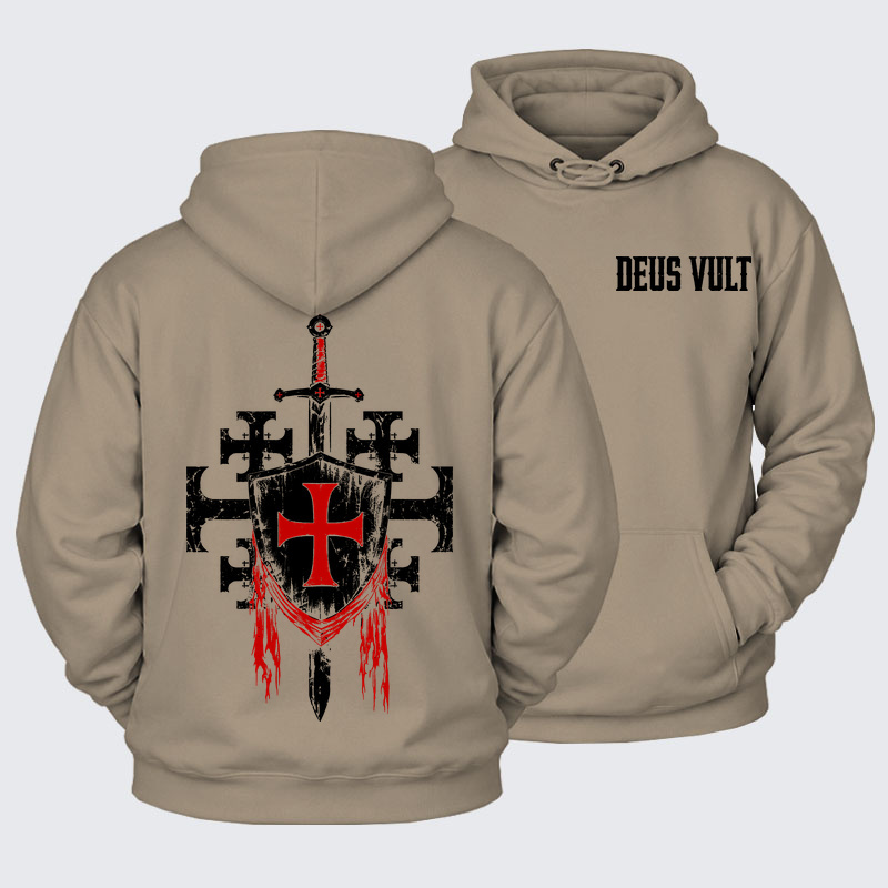 [Copy]Plush Fleece-Lined Hoodie - Deus Vult: God Wills It