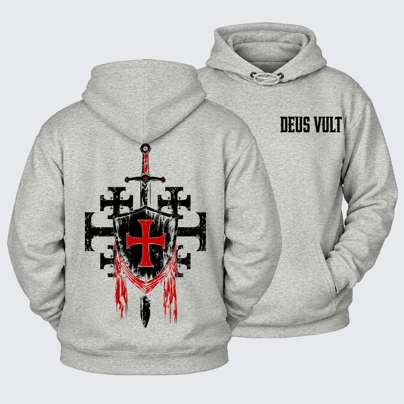 [Copy]Plush Fleece-Lined Hoodie - Deus Vult: God Wills It