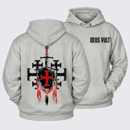 [Copy]Plush Fleece-Lined Hoodie - Deus Vult: God Wills It