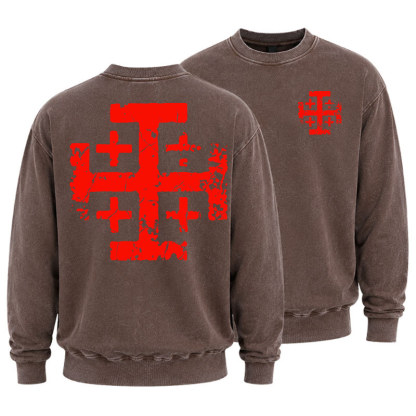 Washed Sweatshirt -  Knights Templar Jerusalem Cross