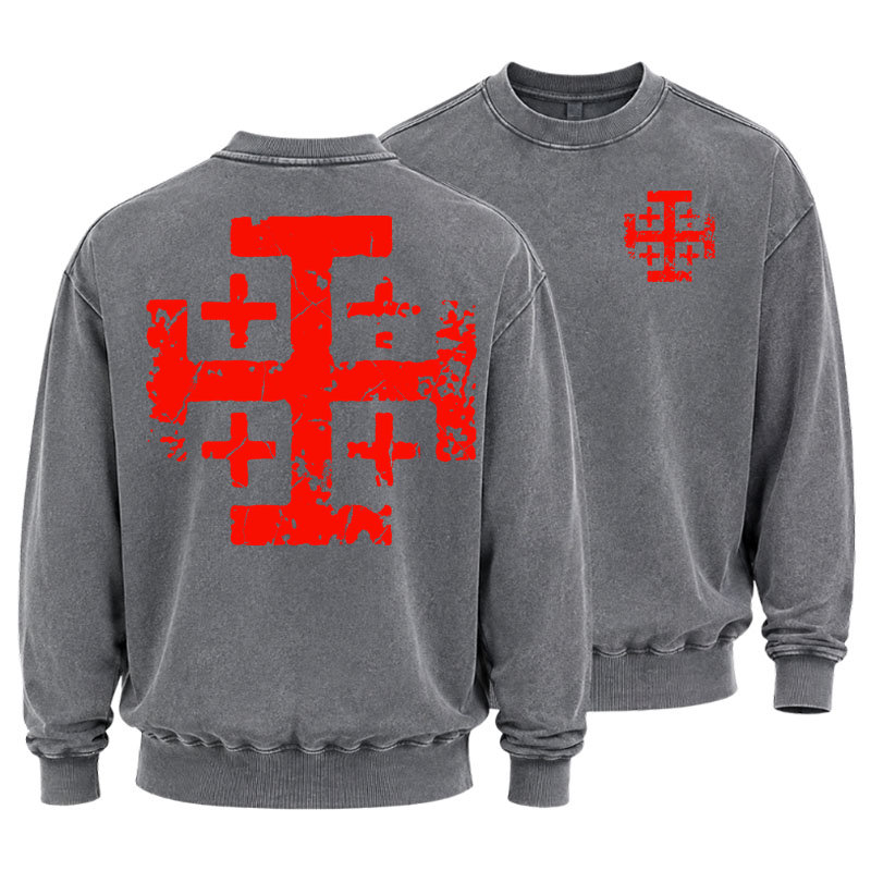 Washed Sweatshirt -  Knights Templar Jerusalem Cross