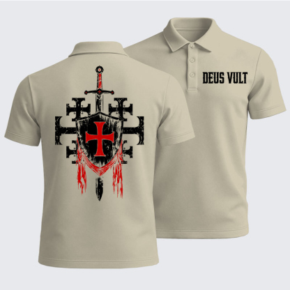 Men’s Premium Cotton Polo Shirt -  Deus Vult: God Wills It