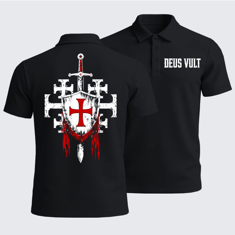 Men’s Premium Cotton Polo Shirt -  Deus Vult: God Wills It