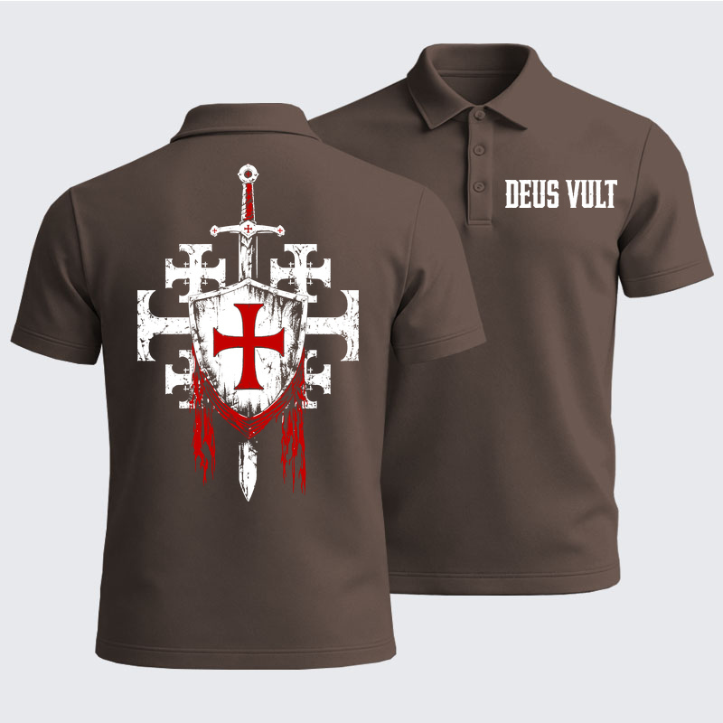 Men’s Premium Cotton Polo Shirt -  Deus Vult: God Wills It