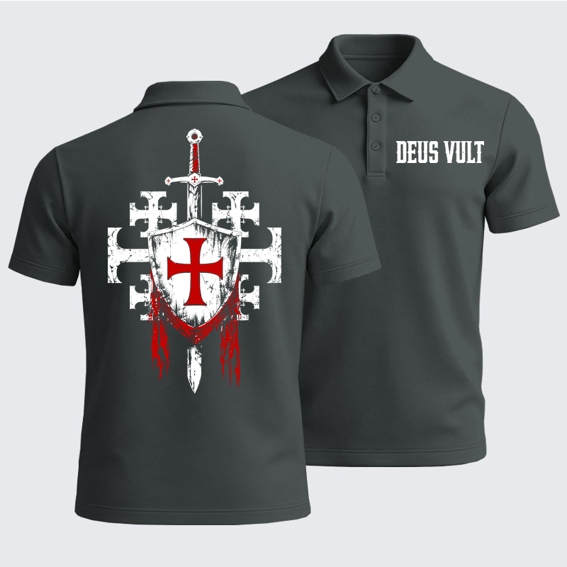 Men’s Premium Cotton Polo Shirt -  Deus Vult: God Wills It