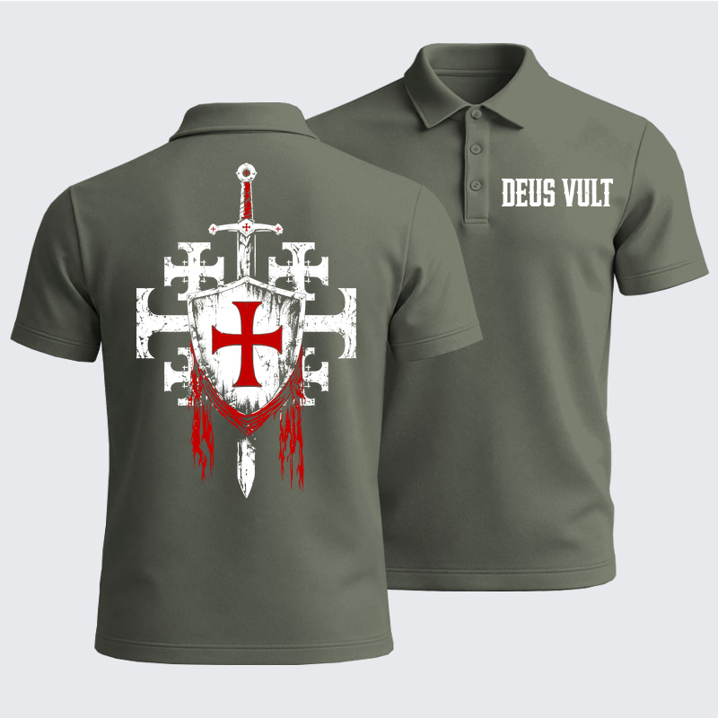 Men’s Premium Cotton Polo Shirt -  Deus Vult: God Wills It