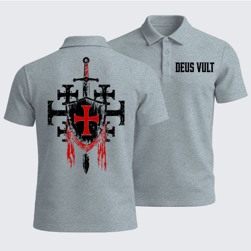 Men’s Premium Cotton Polo Shirt -  Deus Vult: God Wills It