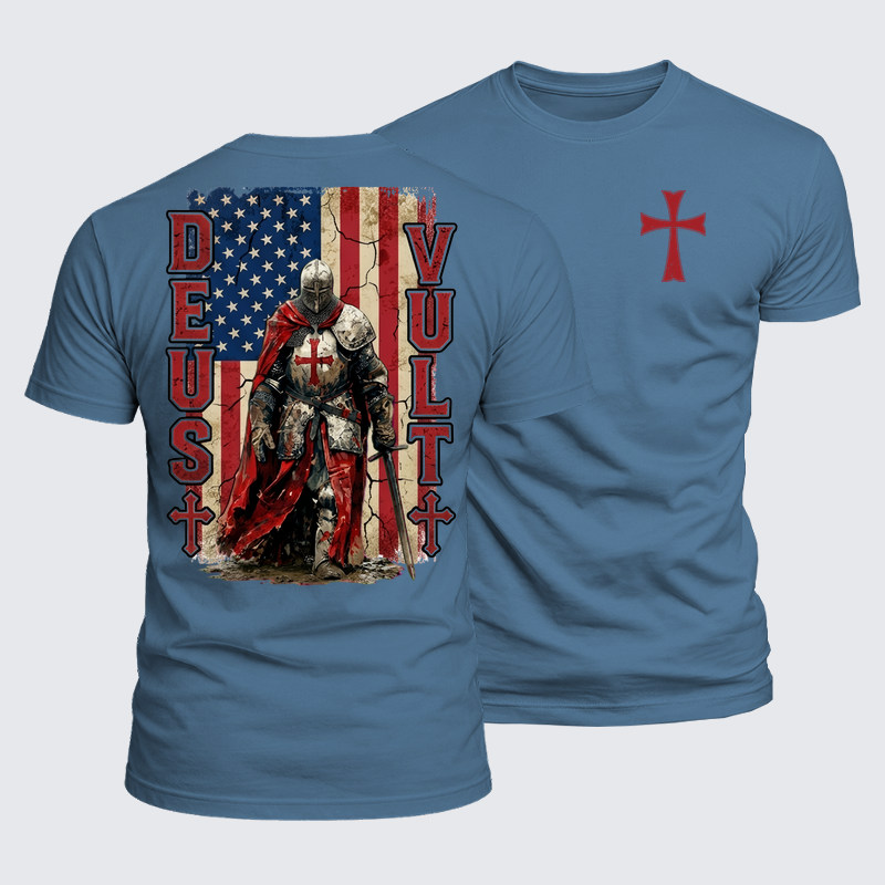 Luxe Mercerized Cotton Tee - Deus Vult Knight Templar American Flag Crusader