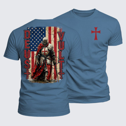 Luxe Mercerized Cotton Tee - Deus Vult Knight Templar American Flag Crusader