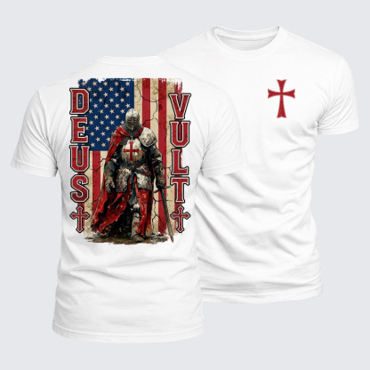 Luxe Mercerized Cotton Tee - Deus Vult Knight Templar American Flag Crusader