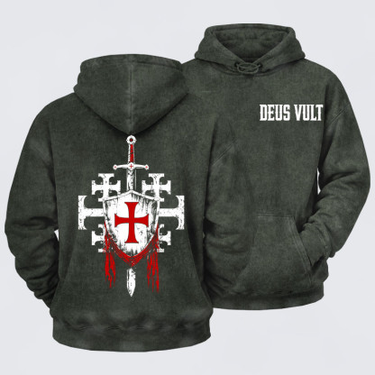 Washed Hoodie - Deus Vult: God Wills It