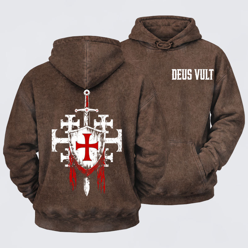Washed Hoodie - Deus Vult: God Wills It
