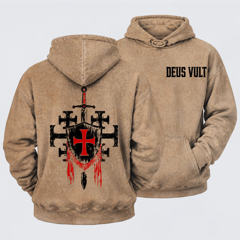 Washed Hoodie - Deus Vult: God Wills It