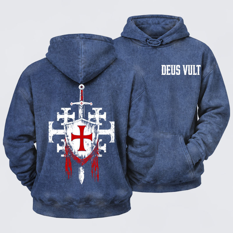 Washed Hoodie - Deus Vult: God Wills It