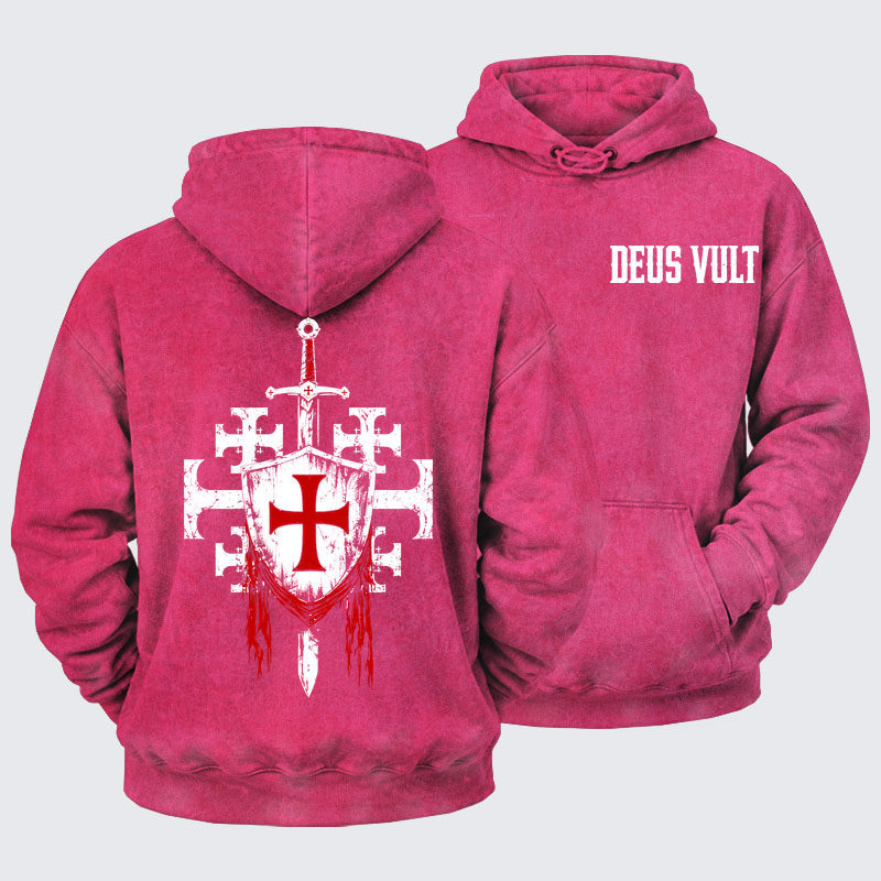 Washed Hoodie - Deus Vult: God Wills It