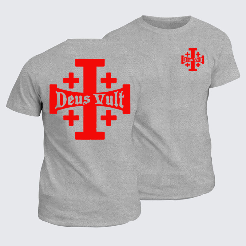 Classic Cotton Tees - Jerusalem Cross Deus Vult   