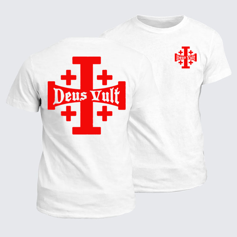 Classic Cotton Tees - Jerusalem Cross Deus Vult   