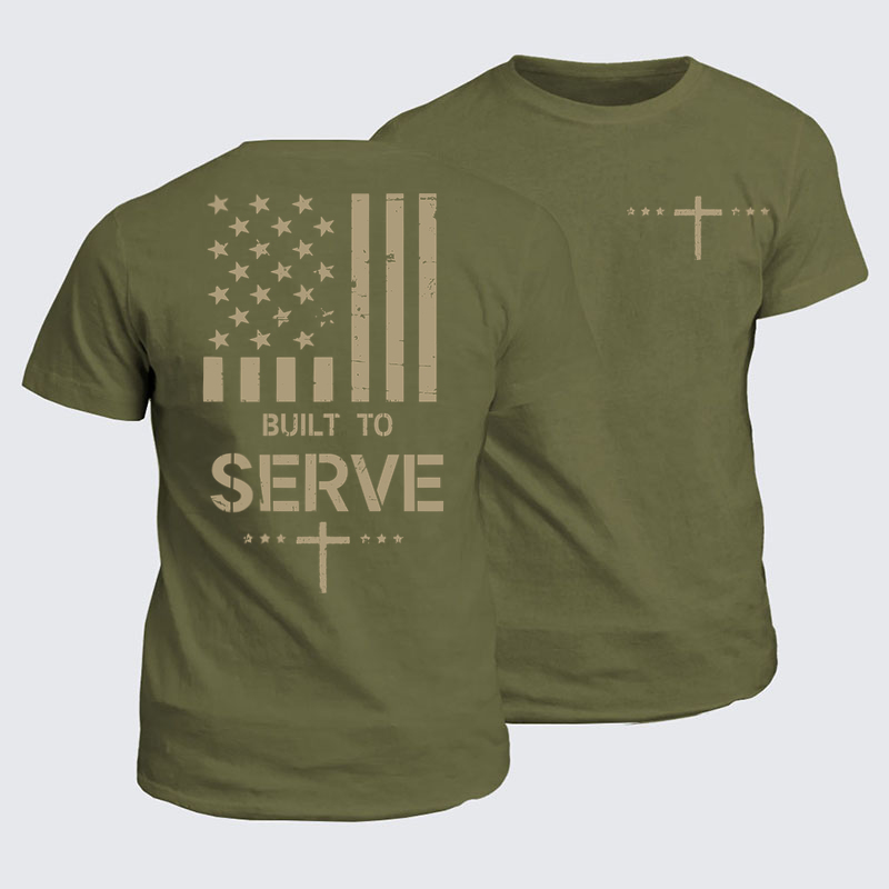 Classic Cotton Tees - Built To Serve Flag Cross   
