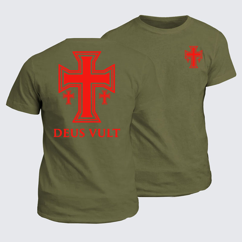Classic Cotton Tees - Deus Vult Crusader Cross Templar Jerusalem