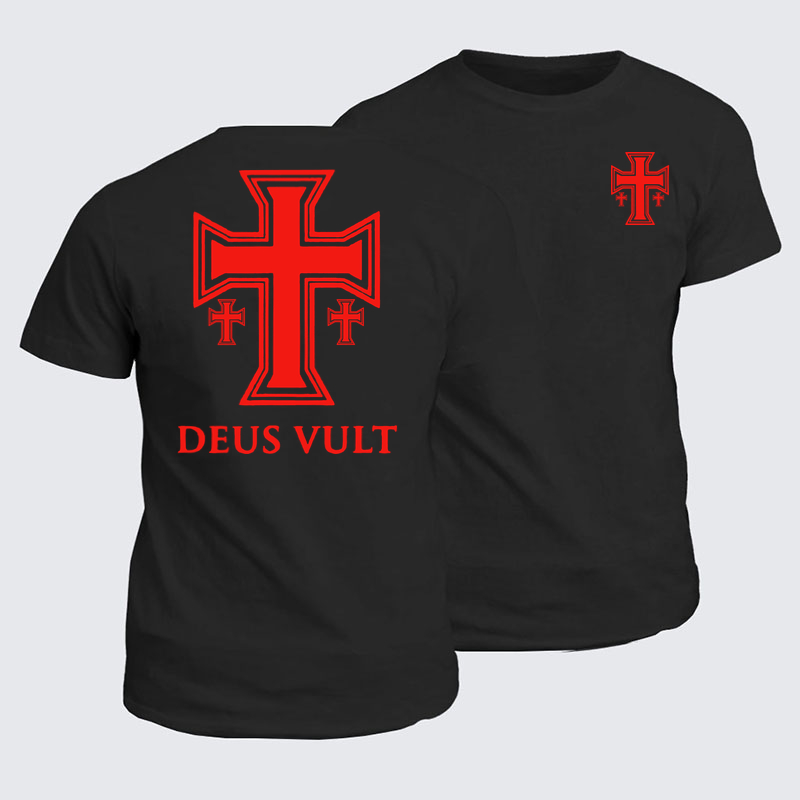 Classic Cotton Tees - Deus Vult Crusader Cross Templar Jerusalem