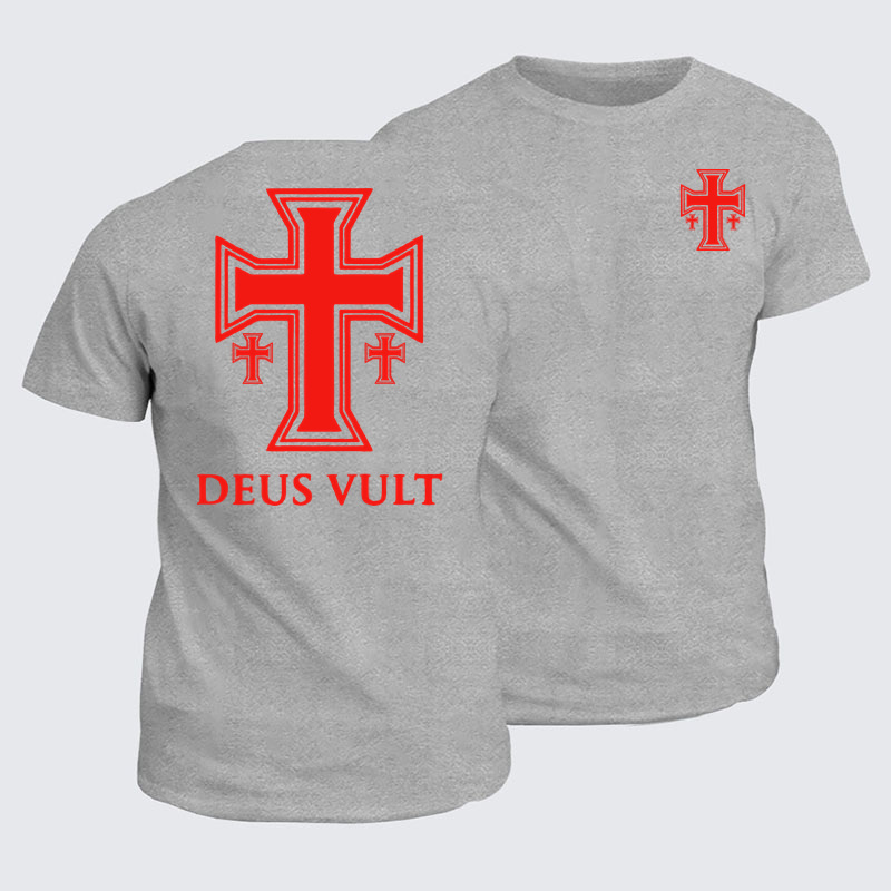 Classic Cotton Tees - Deus Vult Crusader Cross Templar Jerusalem