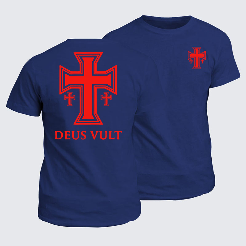 Classic Cotton Tees - Deus Vult Crusader Cross Templar Jerusalem