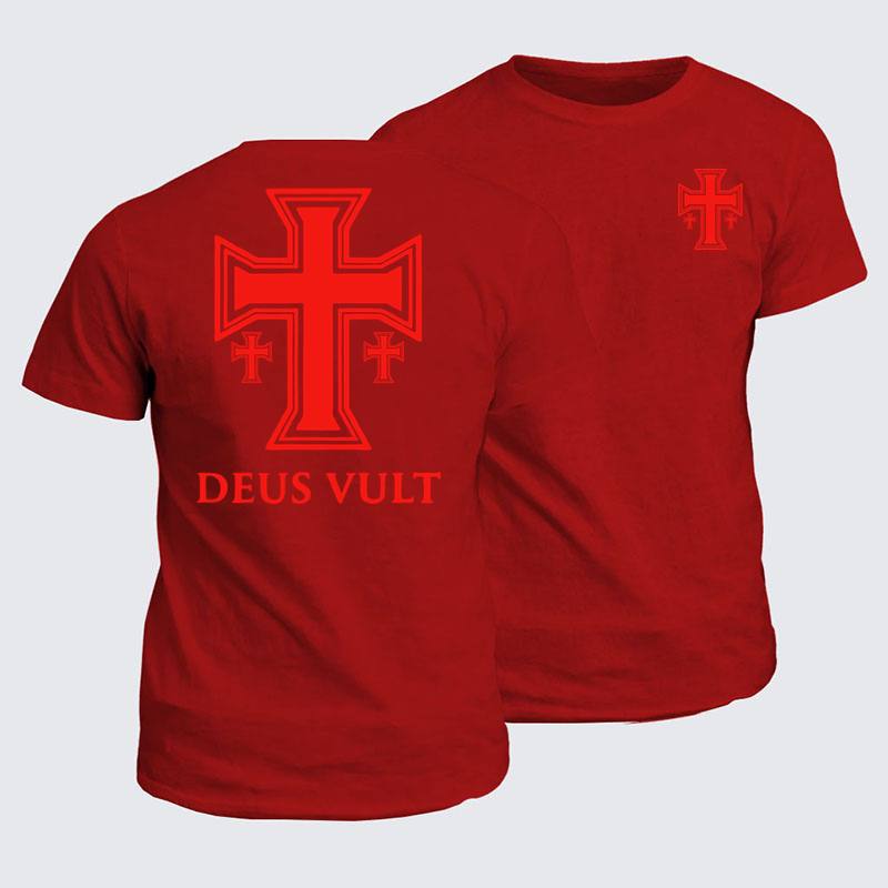 Classic Cotton Tees - Deus Vult Crusader Cross Templar Jerusalem