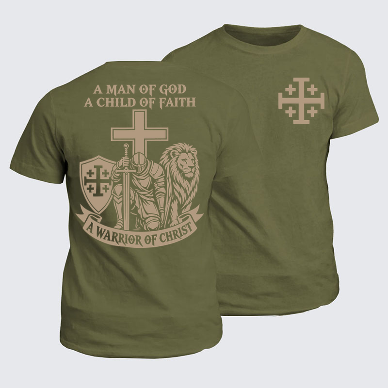 Classic Cotton Tee - A Man of God – Christian Warrior Knight & Lion