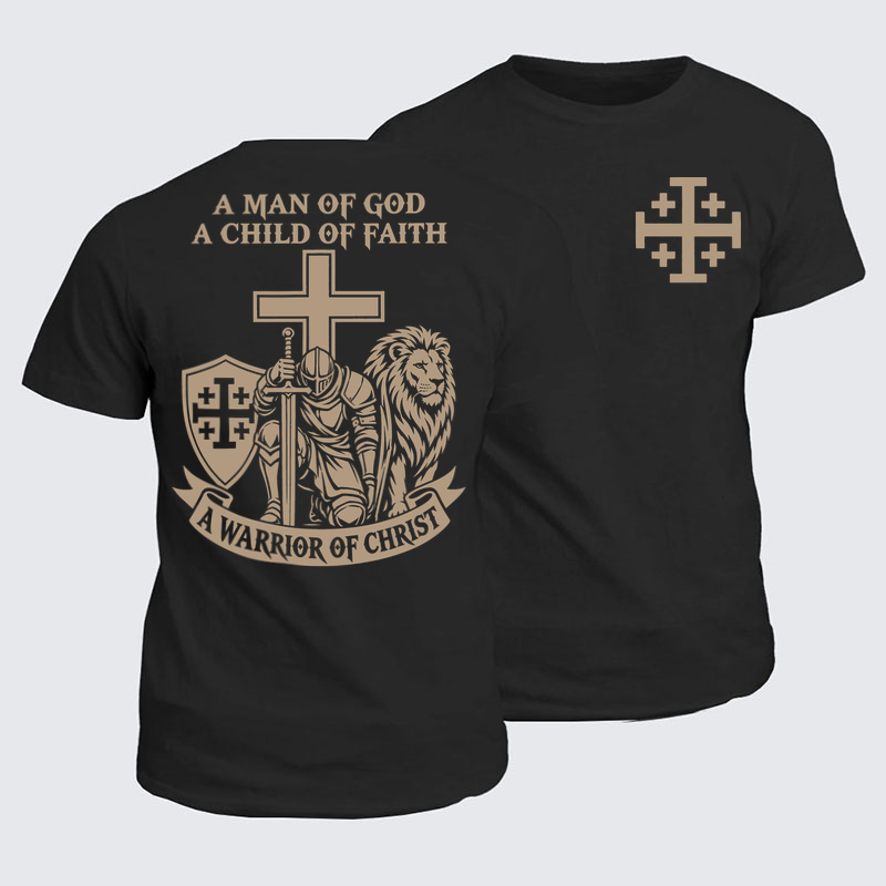 Classic Cotton Tee - A Man of God – Christian Warrior Knight & Lion