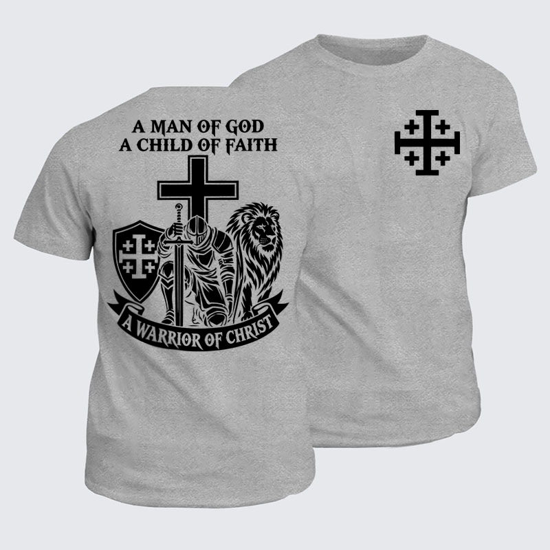 Classic Cotton Tee - A Man of God – Christian Warrior Knight & Lion