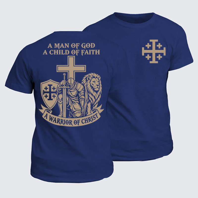 Classic Cotton Tee - A Man of God – Christian Warrior Knight & Lion