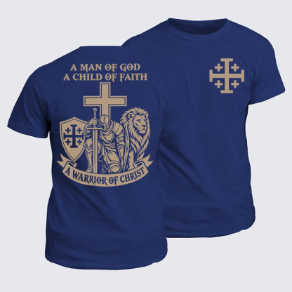 Classic Cotton Tee - A Man of God – Christian Warrior Knight & Lion