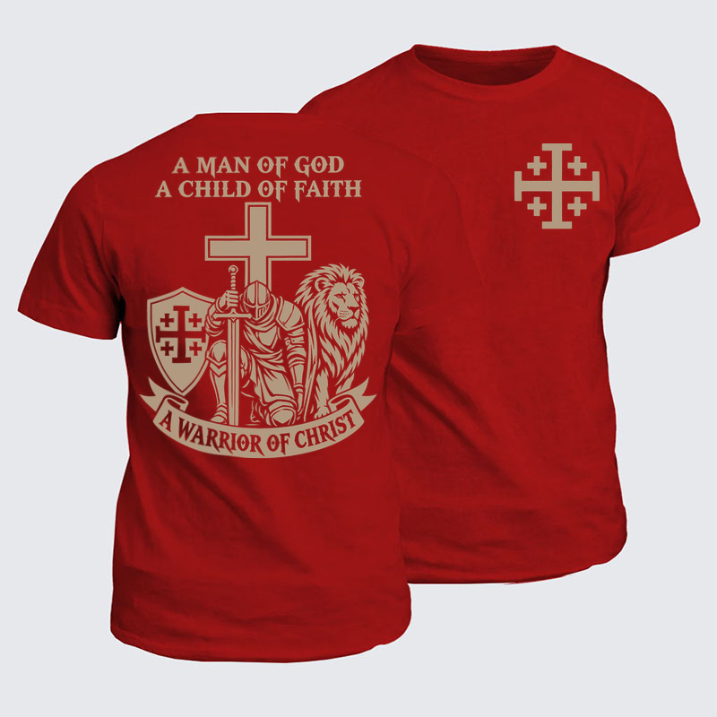 Classic Cotton Tee - A Man of God – Christian Warrior Knight & Lion