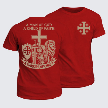 Classic Cotton Tee - A Man of God – Christian Warrior Knight & Lion