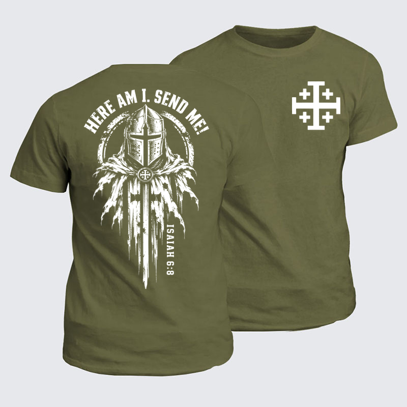 Classic Cotton Tee - Here Am I, Send Me – Isaiah 6:8 Christian Knight