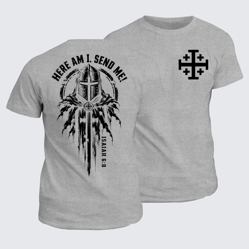 Classic Cotton Tee - Here Am I, Send Me – Isaiah 6:8 Christian Knight