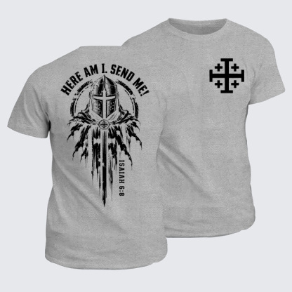 Classic Cotton Tee - Here Am I, Send Me – Isaiah 6:8 Christian Knight
