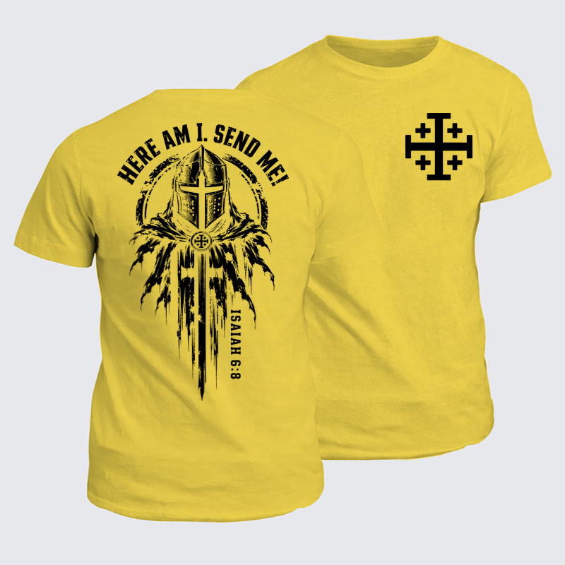 Classic Cotton Tee - Here Am I, Send Me – Isaiah 6:8 Christian Knight