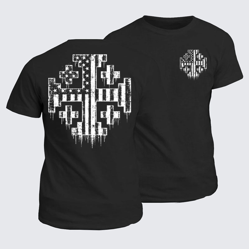 Classic Cotton Tee - American Flag Jerusalem Cross – Christian Patriot