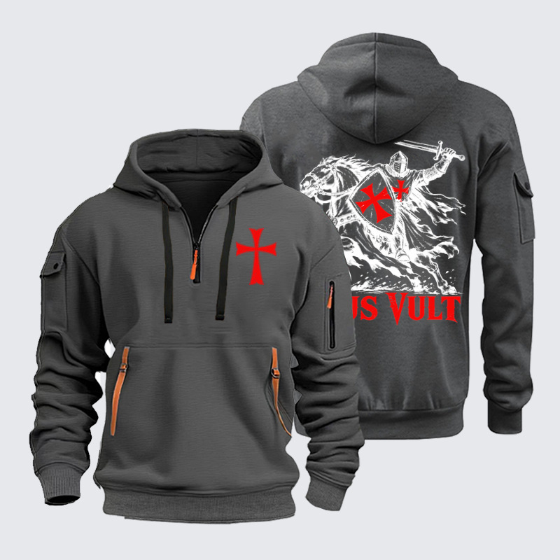 Zipper Hoodies Ave Christus Rex –Deus Vult – Crusader Knight Christian Warrior