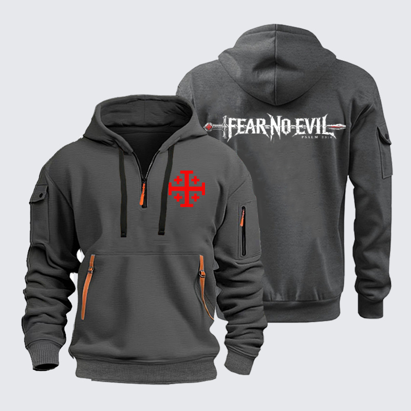 Zipper Hoodies Ave Christus Rex – Fear No Evil – Psalm 23:4 Christian Sword