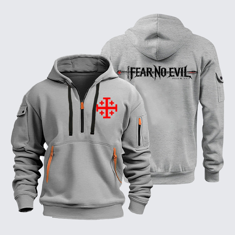 Zipper Hoodies Ave Christus Rex – Fear No Evil – Psalm 23:4 Christian Sword