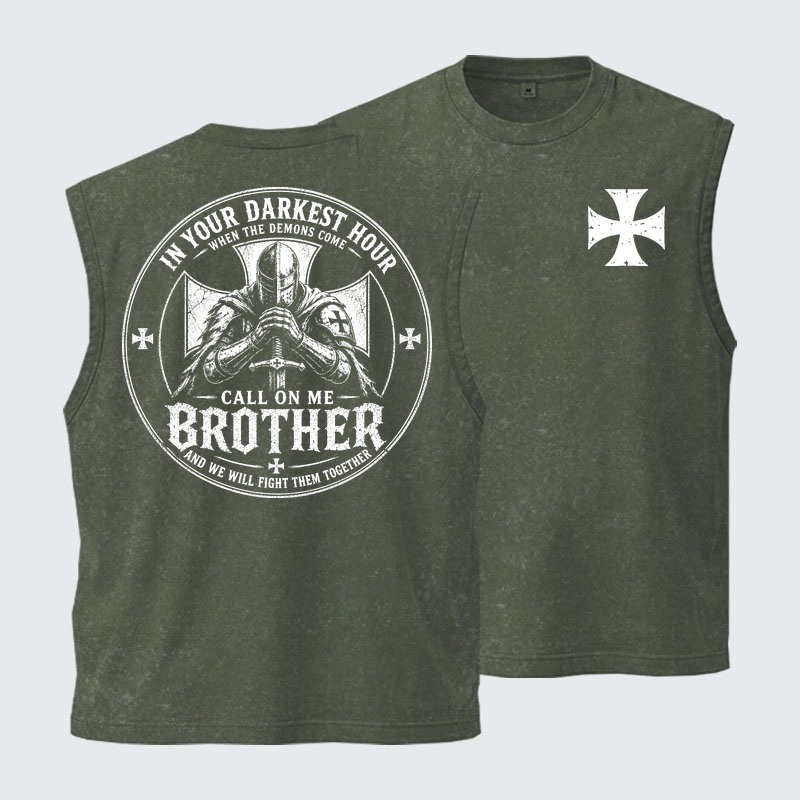 [Copy]Washed Tank Top - Make No Peace with Evil Knight Templar Jerusalem Cross