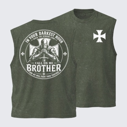 [Copy]Washed Tank Top - Make No Peace with Evil Knight Templar Jerusalem Cross