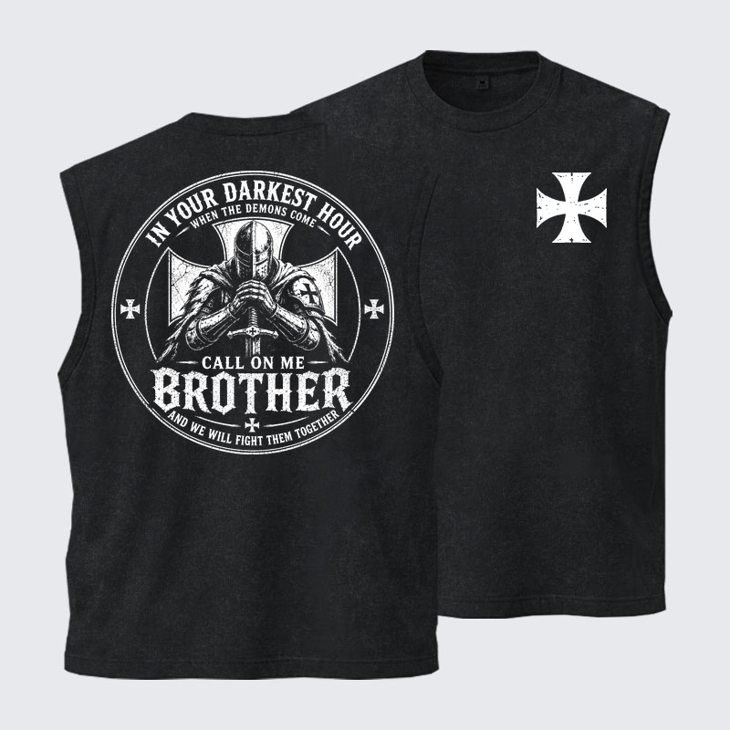 [Copy]Washed Tank Top - Make No Peace with Evil Knight Templar Jerusalem Cross