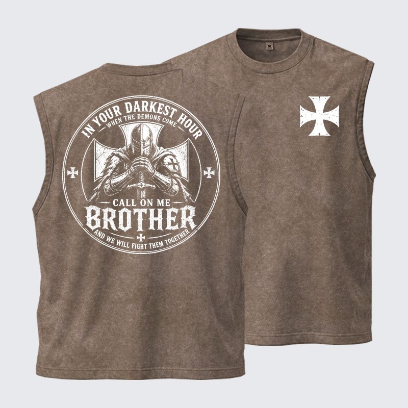 [Copy]Washed Tank Top - Make No Peace with Evil Knight Templar Jerusalem Cross