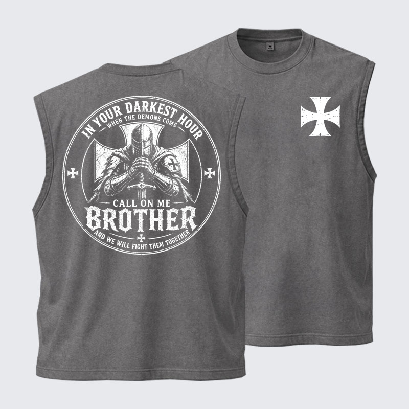 [Copy]Washed Tank Top - Make No Peace with Evil Knight Templar Jerusalem Cross