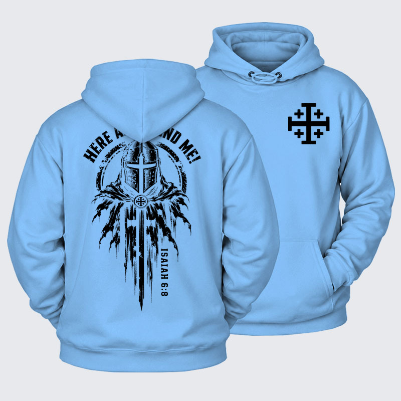 Plush Fleece-Lined Hoodie -Here Am I, Send Me – Isaiah 6:8 Christian Knight